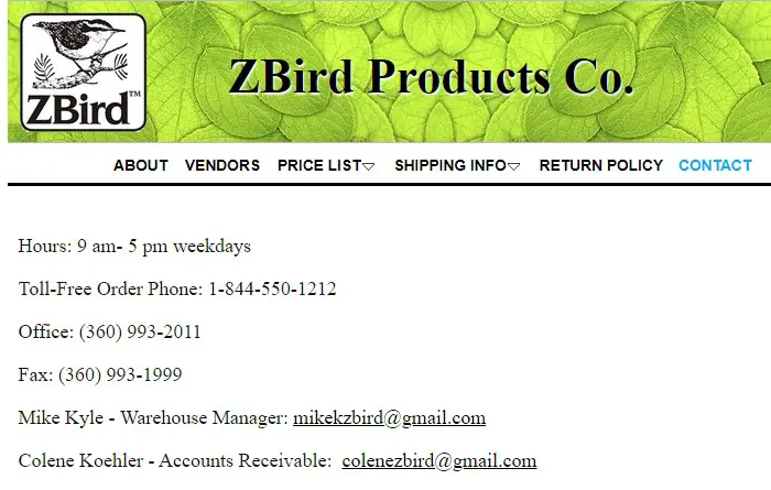Company logo of Zbird Products Co